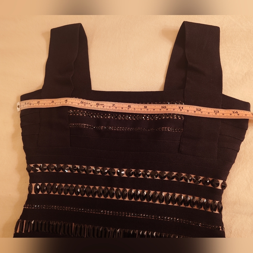 Black Beaded HERVE LEGER 'Ginta' Gown Bodycon Icon Bandage Dress XS Rare Maxi - Picture 4 of 15